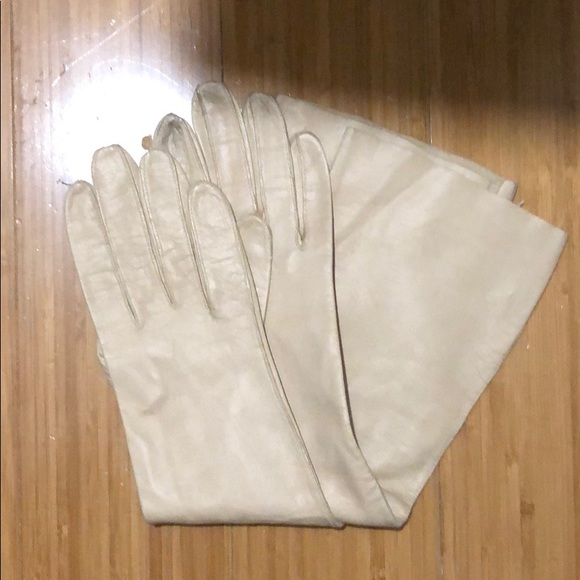 NEW White Mid-length Nylon Gloves 15/" from fingertip to top of glove